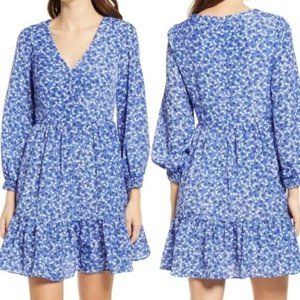 Eliza J Floral Cherries Surplice Neck Long Sleeve Fit & Flare Dress